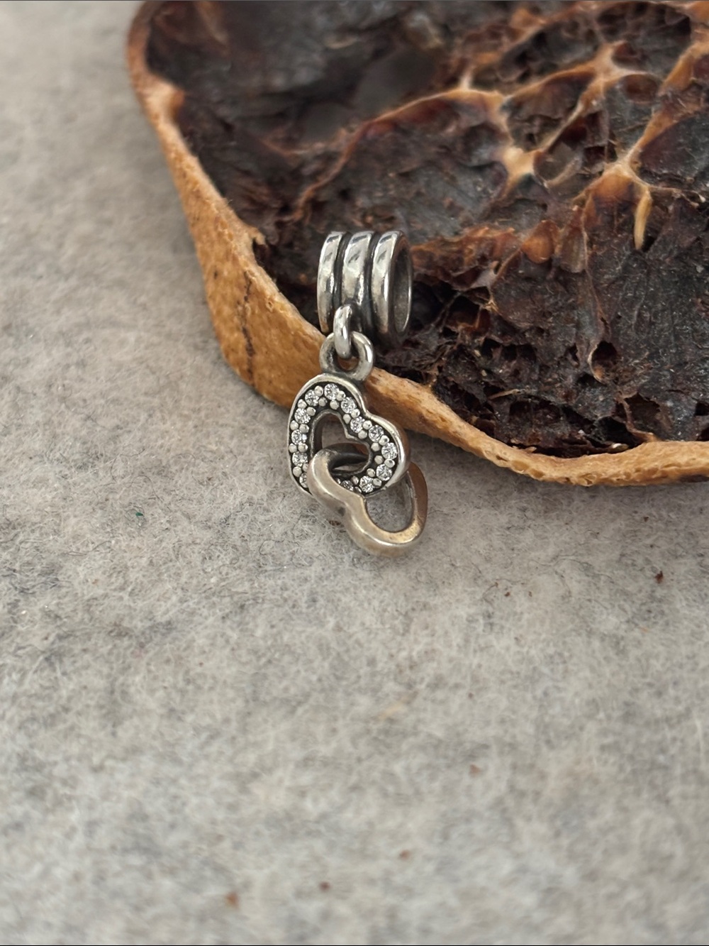 PANDORA Interlocking Hearts Dangle Charm Silver Clear CZ Love Connection Pendant - Picture 8 of 11